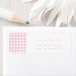 Pink Gingham Monogram Personalized ラベル