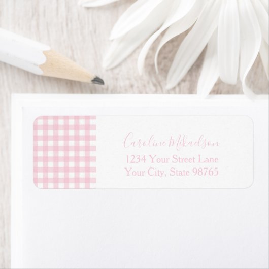 Pink Gingham Monogram Personalized ラベル (インサイチュ)
