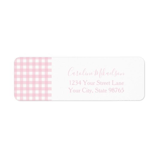 Pink Gingham Monogram Personalized ラベル (正面)