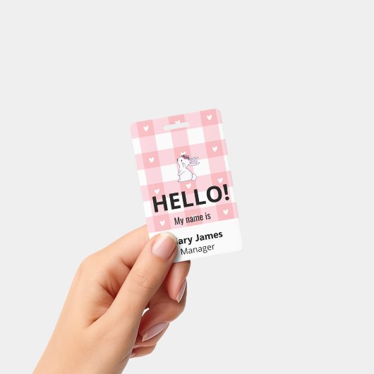 Pink Gingham Name Lanyard | Personalized ID Badge  バッジ (手持ち)