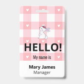 Pink Gingham Name Lanyard | Personalized ID Badge  バッジ (表面)