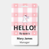Pink Gingham Name Lanyard | Personalized ID Badge  バッジ (裏面)