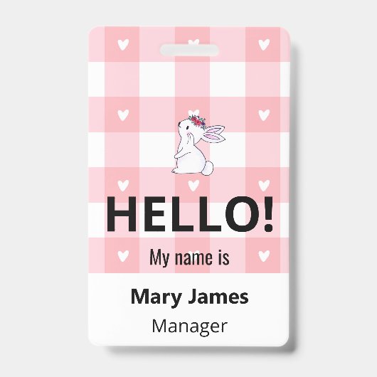 Pink Gingham Name Lanyard | Personalized ID Badge  バッジ (裏面)