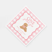Pink Gingham One Golden Year Doodle Puppy スタンダードランチョンナプキン (角)
