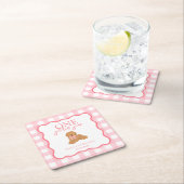 Pink Gingham One Golden Year Girls First Birthday スクエアペーパーコースター (インサイチュ)