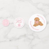Pink Gingham One Golden Year Puppy Birthday Table コンフェッティ (裏面)