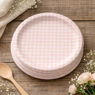 Pink Gingham Paper Plates ペーパープレート