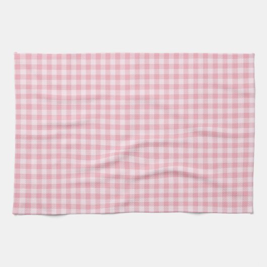 Pink Gingham Pattern Girly Check Plaid Checkered キッチンタオル (横)