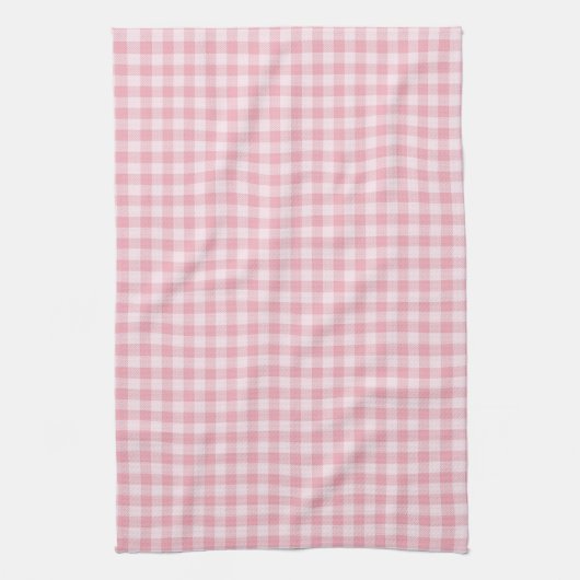 Pink Gingham Pattern Girly Check Plaid Checkered キッチンタオル (縦)