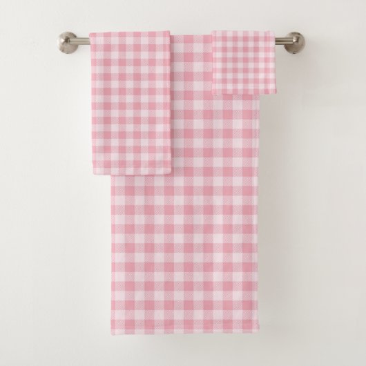 Pink Gingham Pattern Girly Check Plaid Checkered バスタオルセット (インサイチュ)