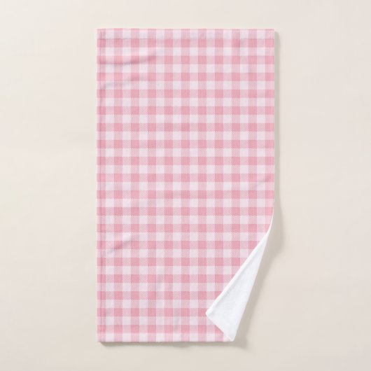 Pink Gingham Pattern Girly Check Plaid Checkered バスタオルセット (ハンドタオル)