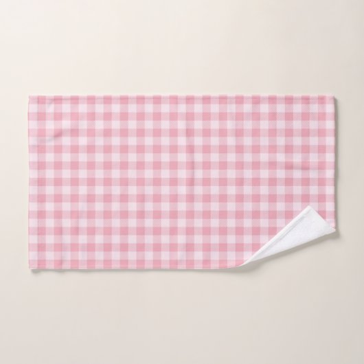 Pink Gingham Pattern Girly Check Plaid Checkered バスタオルセット (ハンドタオル)