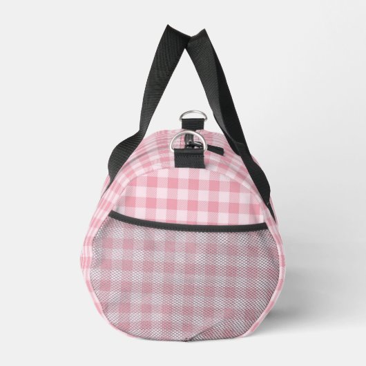 Pink Gingham Pattern Girly Checker Plaid Monogram ダッフルバッグ (右)