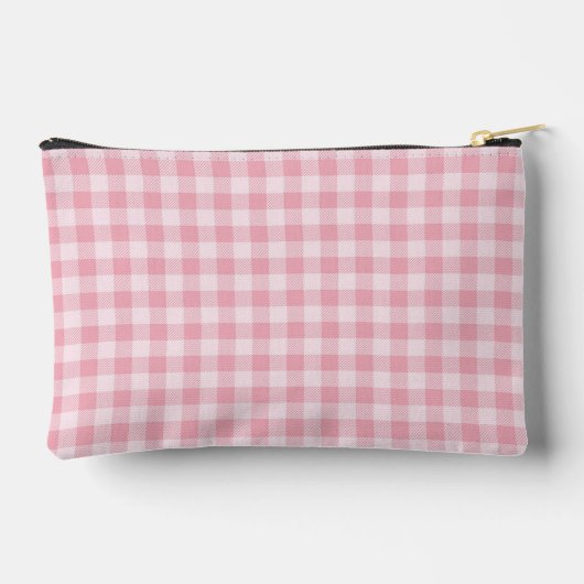 Pink Gingham Pattern Girly Checkered Plaid Name アクセサリーポーチ (裏面)