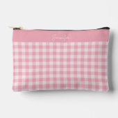 Pink Gingham Pattern Girly Checkered Plaid Name アクセサリーポーチ (正面)