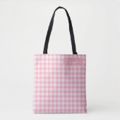 Pink Gingham Pattern Girly Checkered Plaid Name トートバッグ (正面)