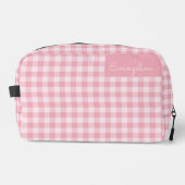 Pink Gingham Pattern Girly Checkered Plaid Name ドップキット (正面)