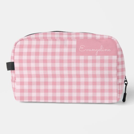 Pink Gingham Pattern Girly Checkered Plaid Name ドップキット (正面)