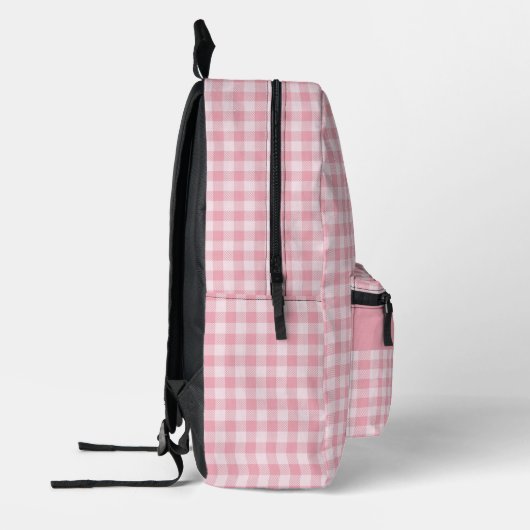 Pink Gingham Pattern Girly Checkered Plaid Name プリントバックパック (左)
