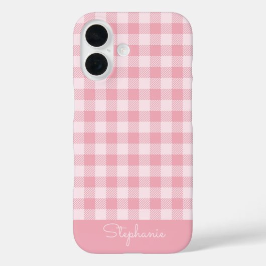Pink Gingham Pattern Girly Checkered Plaid Name Case-Mate iPhoneケース (裏面)