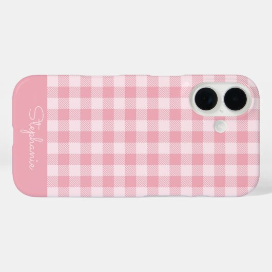 Pink Gingham Pattern Girly Checkered Plaid Name Case-Mate iPhoneケース (裏面 (横))