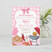 Pink Gingham Plaid BabyQ baby shower Invitation 招待状 (スタンド正面)