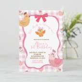 Pink Gingham Plaid Chick 1st Birthday Invitation 招待状 (スタンド正面)