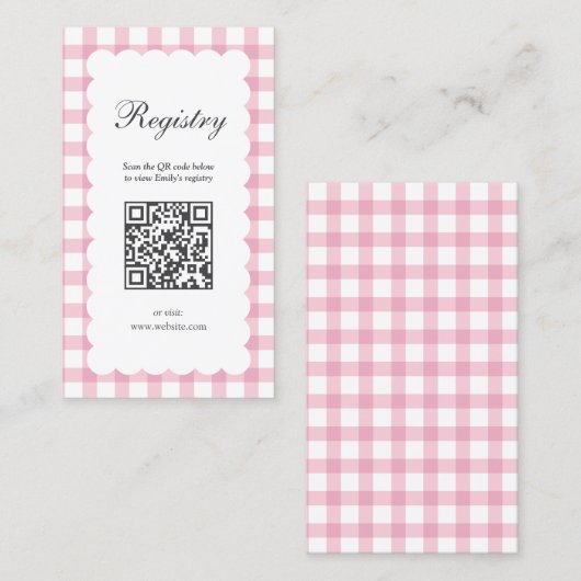 Pink Gingham Plaid Girl Baby Shower Registry エンクロージャーカード (正面/裏面)