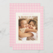 Pink Gingham Plaid Portrait Photo Valentine Love シーズンカード (正面/裏面)