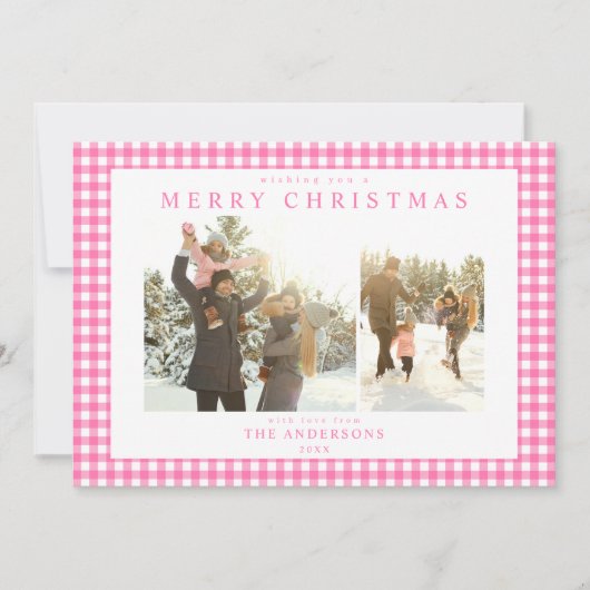 Pink Gingham Plaid Two Photo シーズンカード (正面)