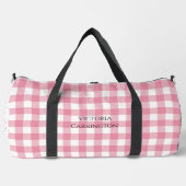 Pink Gingham Polkadot Vintage Personalized ダッフルバッグ (正面)