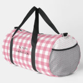 Pink Gingham Polkadot Vintage Personalized ダッフルバッグ (右コーナー)