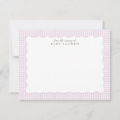 Pink Gingham Preppy Wavy Frame Nursery Note Card 招待状 (正面)