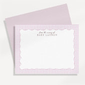 Pink Gingham Preppy Wavy Frame Nursery Note Card 招待状