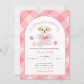 Pink Gingham Puppy Baby Shower 招待状 (正面)