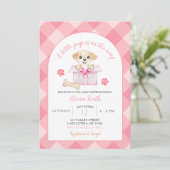 Pink Gingham Puppy Baby Shower 招待状 (スタンド正面)
