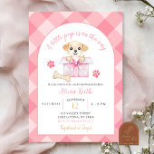 Pink Gingham Puppy Baby Shower 招待状