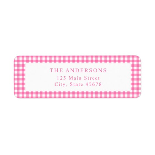 Pink Gingham Return Address ラベル (正面)