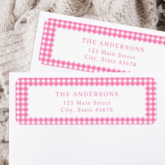 Pink Gingham Return Address ラベル