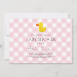 Pink Gingham Rubber Duckie Baby Shower 招待状