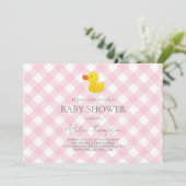 Pink Gingham Rubber Duckie Baby Shower 招待状 (スタンド正面)