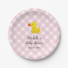 Pink Gingham Rubber Duckie Baby Shower Paper Plate ペーパープレート