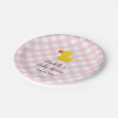 Pink Gingham Rubber Duckie Baby Shower Paper Plate ペーパープレート (アングル)