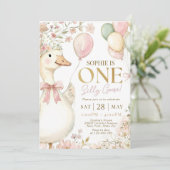 Pink Gingham Silly Goose 1st Birthday Invitation 招待状 (スタンド正面)