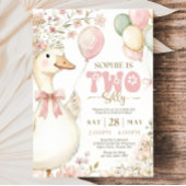 Pink Gingham Silly Goose 2nd Birthday Invitation  招待状