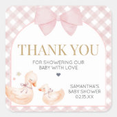 Pink Gingham Silly Goose Baby Shower スクエアシール (正面)