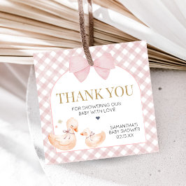 Pink Gingham Silly Goose Baby Shower フェイバータグ
