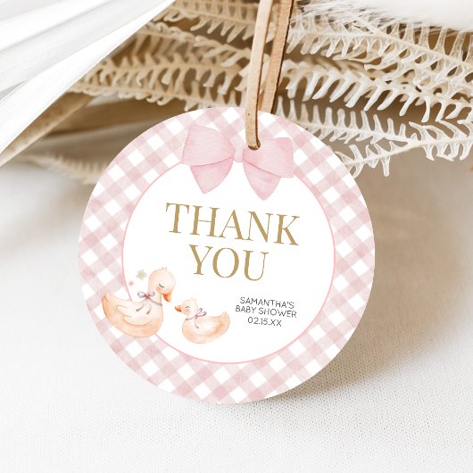 Pink Gingham Silly Goose Baby Shower フェイバータグ