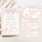 Pink Gingham Silly Goose Baby Shower 招待状