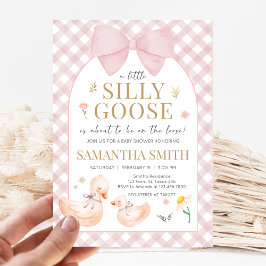 Pink Gingham Silly Goose Baby Shower 招待状
